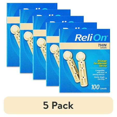 (5 pack) ReliOn Thin Blood Lancets, 100 Count