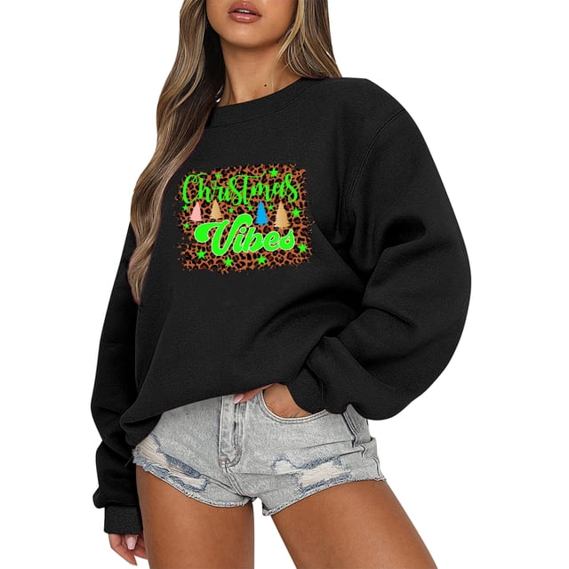 Sudadera navideña Tops con gráficos de letras divertidas Ropa deportiva para mujer Kuymtek Negro T M para Mujer
