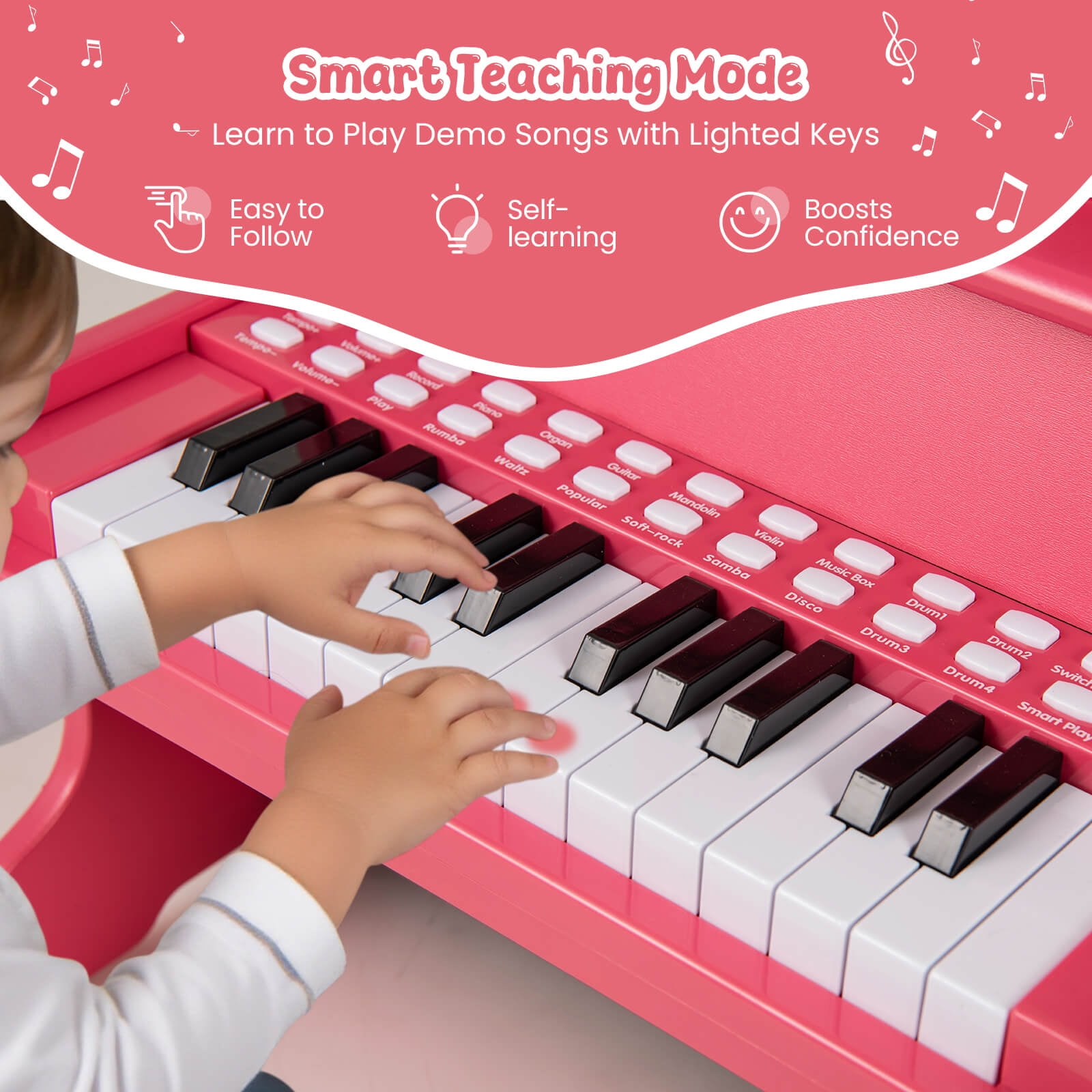 Infans 25 Keys Digital Piano w/Music Stand, Teaching Mode, Lighted Keys, 6 Instruments