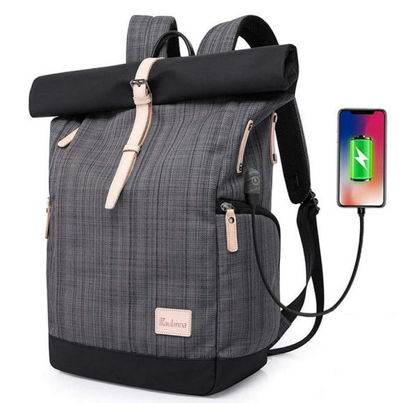 Laptop Backpack Bag Daypack Anti-Theft Daypack Daypack Women Rucksack Roll Top Backpack With Usb For 15.6 Inch Notebook Women Men (Grid Gray)