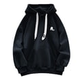 thumbnail image 5 of Men's Vintage Graphic Letter Hoodies Long Sleeve thermal Drawstring Hooded Sweatshirts Spring Fall Oversized Pullovers with Kangaroo Pocket Size 4XL Black, 5 of 7