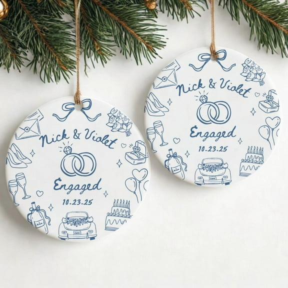 Personalized Engagement/Wedding Ornament - Newlywed/Married Couple Keepsake, Bridal Shower/Anniversary Gift