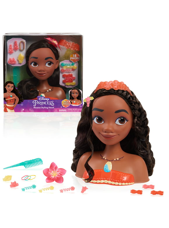 Disney Princess Moana Styling Head, 18-pieces, Pretend Play, Kids Toys for Ages 3 up
