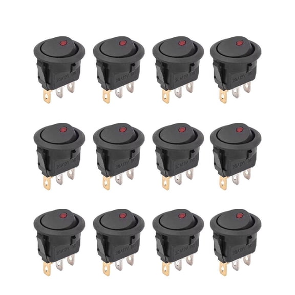 Waterproof Round Rocker Toggle Red LED Switch 12V 20A 3 Pin ON Off SPST for Car Truck Boat Marine Automotive RV with Locked Terminal Wires