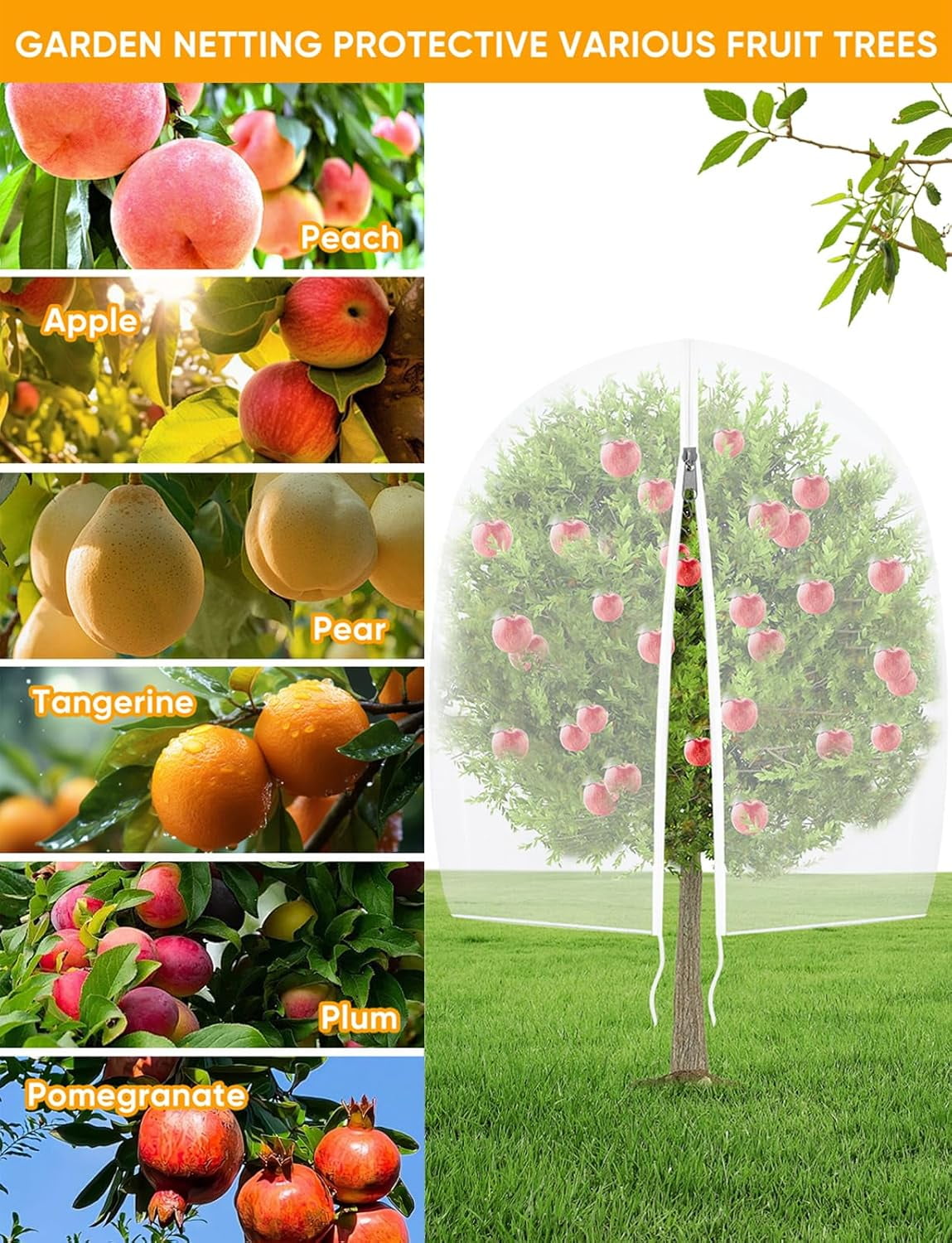 Fruit Tree Netting for Cicadas - with 4Pcs 3.3Ftx3.3Ft Zipper&Drawstring Protection for Your Fruit Trees Garden Bird Netting Covers Blueberry Bush Tomato Bug Plant Protection Cherry Apple Tree