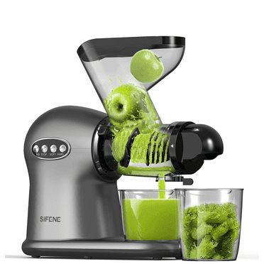 SiFENE 200W Cold Press Juicer Machine, 3" Wide Dual Chute for Whole Fruits and Vegetables, Gray