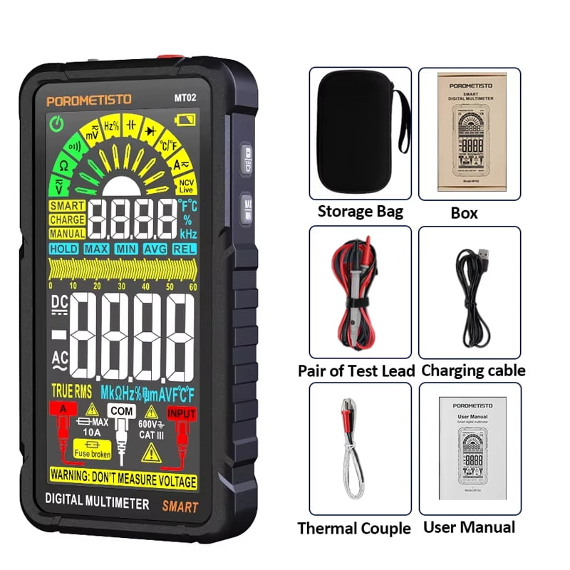 Smart Digital Tester Multimeter, Auto-Ranging, Ture RMS, 6000 Counts, Non-Contact Voltage Detection, Voltmeter Rechargeable Meter, Measures AC/ DC Current, Voltage, Ohm, Resistance, Electrical Detect