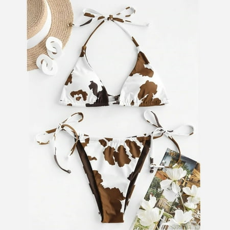 

Cathalem Swimsuit Top 1x Piece Beachwear Size Swimsuit Plus Bikini Women Cow split Two Sets print Swimwears Swim Sports Bra Underwear Brown Medium