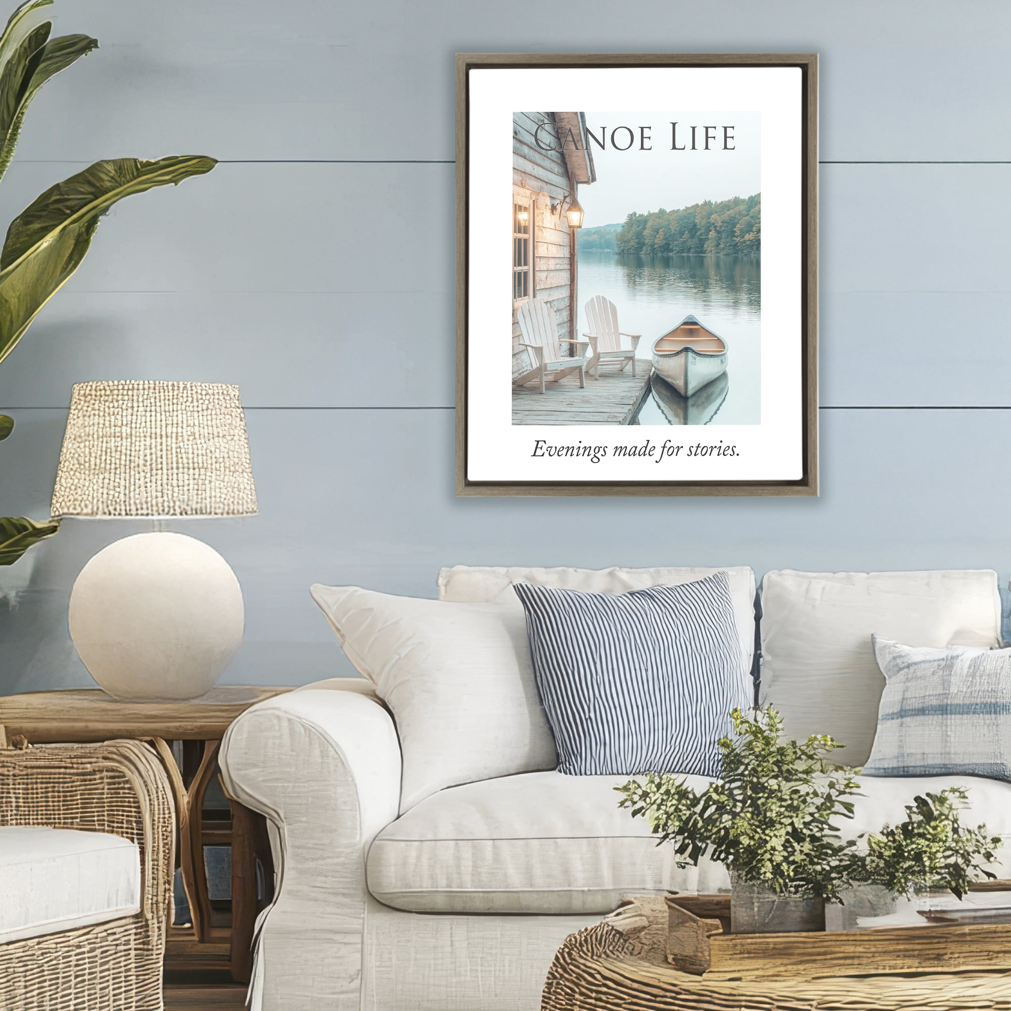 Stupell Industries Canoe Life Quote Brown Framed Floater Canvas Wall Art, design by A Barefoot Stylist