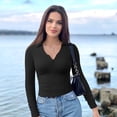 thumbnail image 2 of OQQ women's shirt Long sleeve zipper spring and autumn fashion sexy top fitted T-shirt, 2 of 7