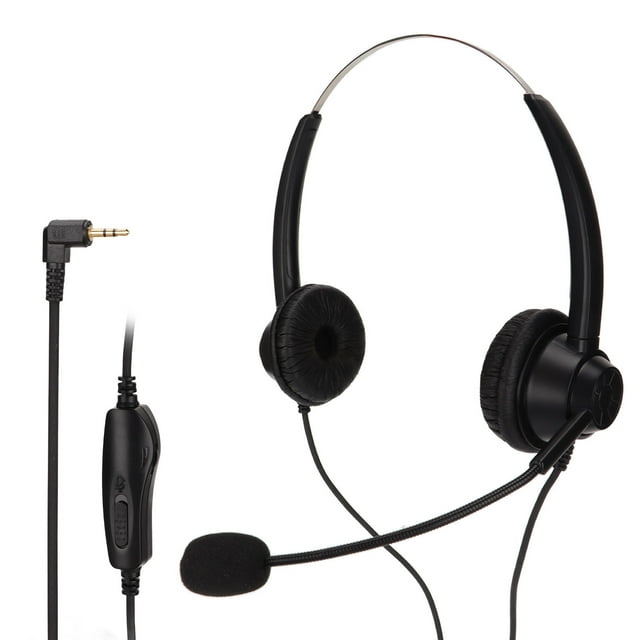 Auriculares binaurales de 2,5 mm con cancelación de ruido para centro de llamadas y micrófono silenciado para atención al cliente empresarial.