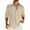Khaki, variant on LZHGirlshop Men's Linen Shirts Casual Button Down Shirt Solid Color Long Sleeve Turn-down Collar with Pocket Tops,White,2XL