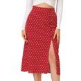 thumbnail image 1 of Allegra K Falda de tubo a media pierna con estampado de corazón dividido con botones decorativos para mujer Vino rojo XS, 1 of 6