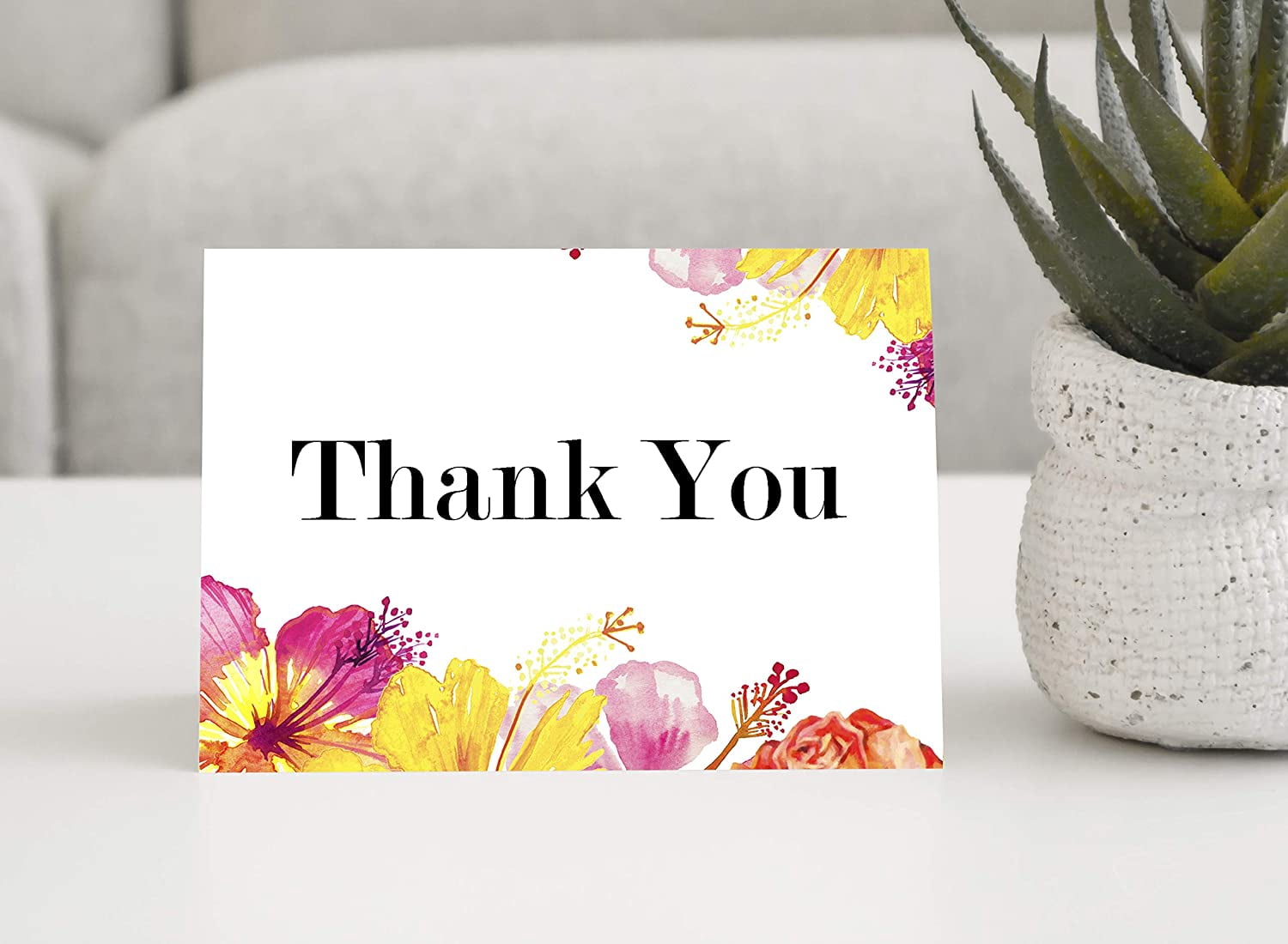 Darling Souvenir White Tropical Thank You Card Baby Shower Thank You Notes Folded Blank Greeting Card With White Envelopes - 100 Pcs