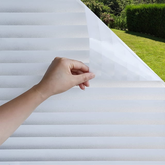 shiyou-Privacy Window Film, Non Adhesive White Strips Removable Vinyl Glass Film, Faux Shutter Blinds Static Cling Glass Covering for Home Office Security Protection UV Blocking(17.7x118 inches)