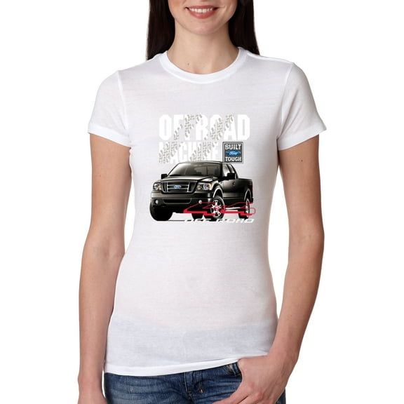 Wild Bobby, Ford Offroad Machine Classic Built Tough 4x4 Off Road, Cars and Trucks, Women Slim Fit Junior Tee, White, Large