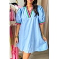 thumbnail image 2 of Women's Notched Puff Sleeve Swing Dress 100% Cotton Lightweight Everyday Dress for Spring Summer and Casual Office Wear, 2 of 10