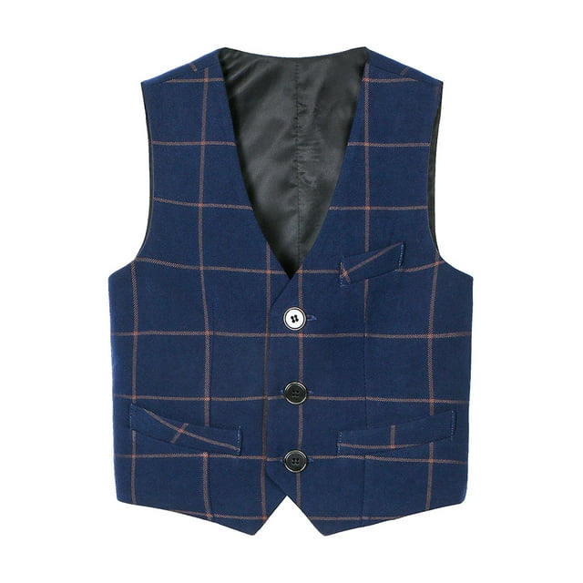 XASZHN Boy's 3 Button Plaid Formal Suit Vest Navy_001 5-6 Years