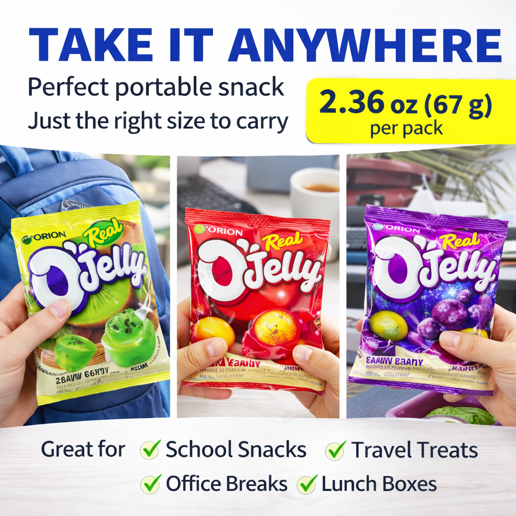 Korean Fruit Jelly Candy Variety Pack – Chewy Gummy Snacks, 5 Flavors (Grape, Plum, Peach, Kiwi, Coco Mango) – Large 2.36 oz Bags – Best Value 10 Pack