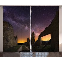 Ambesonne Antique Curtains 2 Panel Set, Roman Ruins at Night, 108" x 84", Indigo