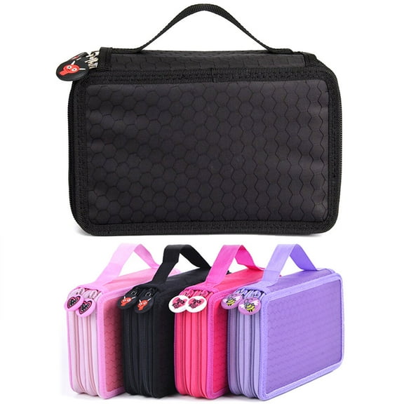 KALLORY 1Pack Artist Pencil Case Rectangular Black Oxford Fabric Storage for Colored Pencils