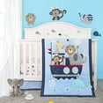 thumbnail image 1 of Sweet Baba Elephant Lion Crib Bedding Set for Boys, 3 Piece Includes Quilt,Fitted Sheet,Crib Skirt, Blue Baby Nursery Set, Portable Standard Set(Nautical Theme), 1 of 7