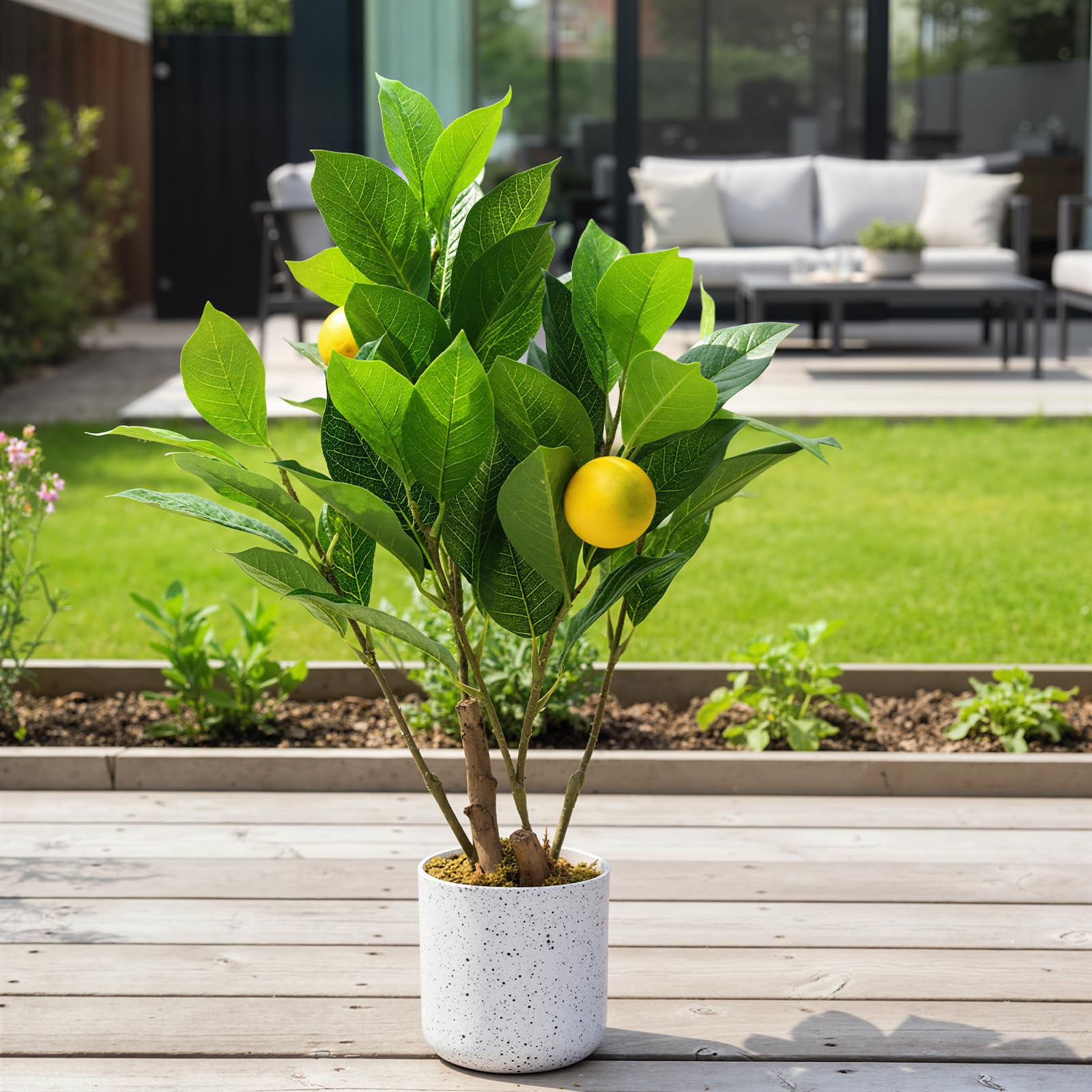 QinaQin 2 Pack Artificial Lemon Trees 19.7" Faux Plants with White Marble-Look Pot, Indoor Lemon Decor for Kitchen, Home, Office