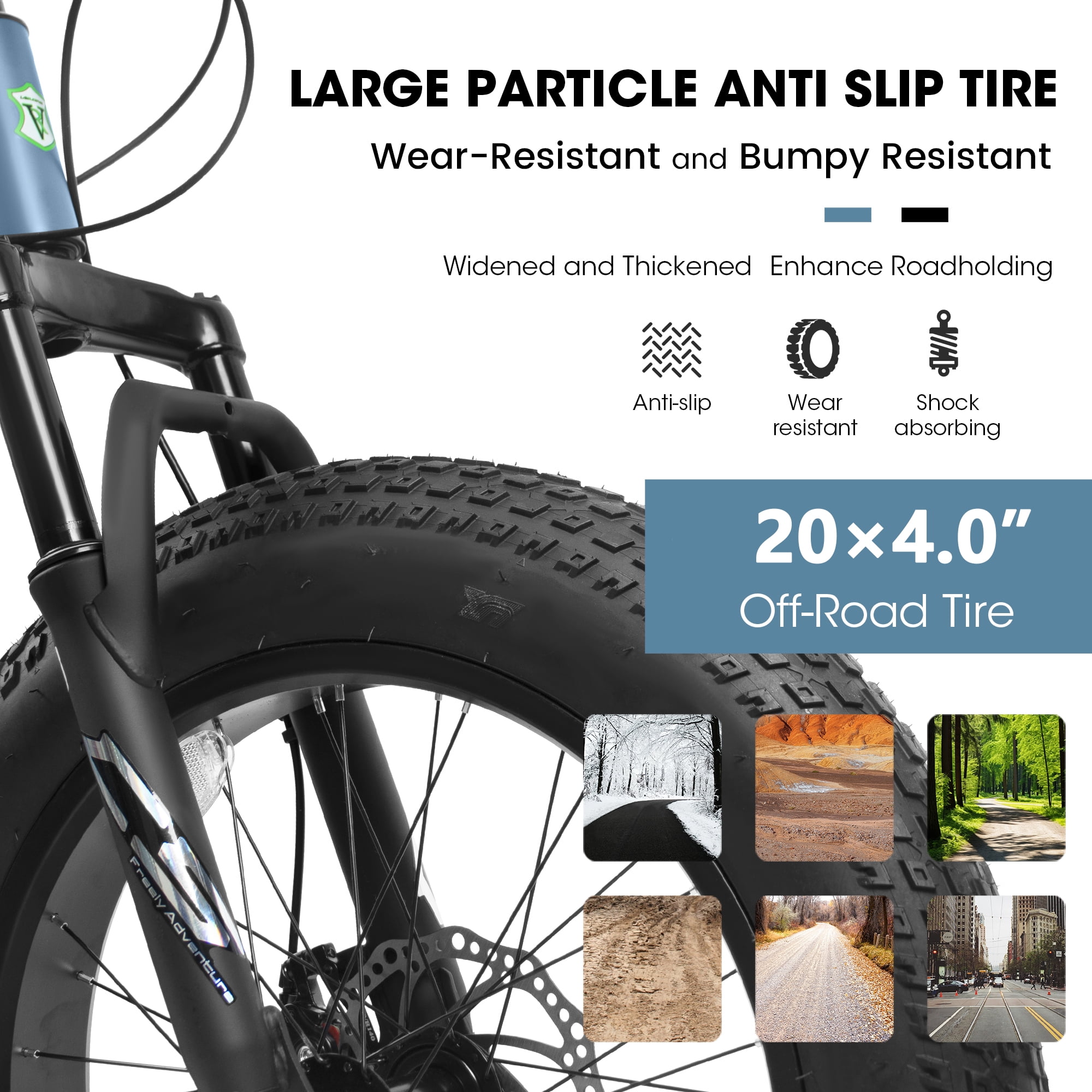 20-Inch Fat Tire Mountain Bike, 7-Speed with Front Suspension, Dual Disc Brakes – Blue