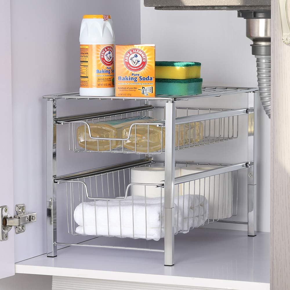 NEX™ Silver 2-Tier Sliding Basket Drawer Organizer