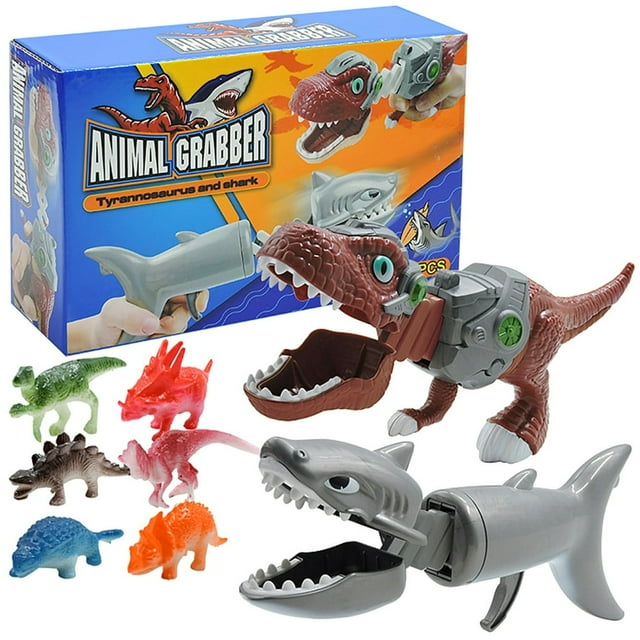2pcs Claw Chomper Toy with 6pcs Dinosaur Models Telescopic Spring Manipulator Toy Parent-children Interactive Animal Grabber Toy Gift for Kids Ages 3+