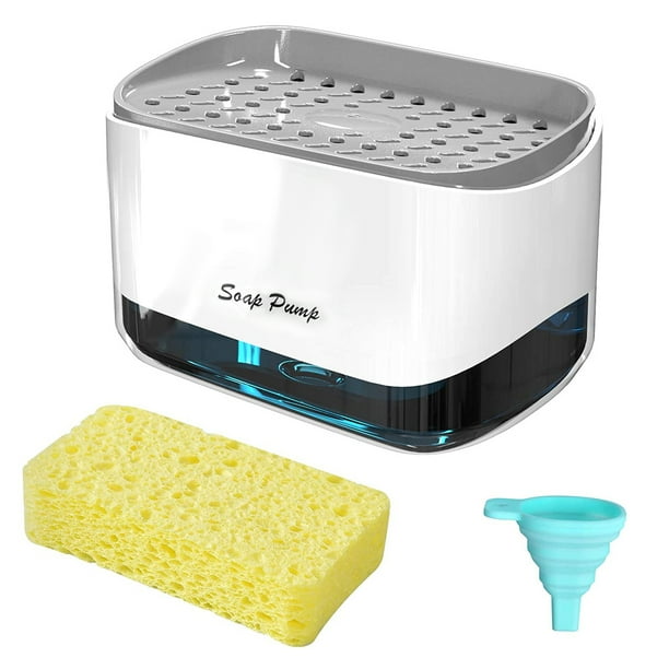 2in1 Soap Pump Dispenser and Sponge Holder with 2 Cleaning Sponges