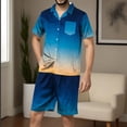 thumbnail image 2 of Stamzod Men's Pajama Sets Short Sleeve Gradient Satin Sleepwear Button Down Pockets Loungewear Soft Lightweight Mens Outfits 2 Piece, 2 of 5