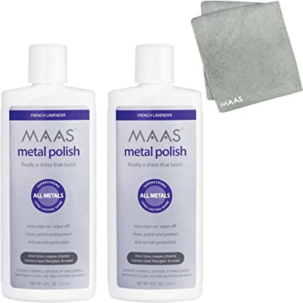 2 Maas Metal Polish, 8-Ounce - Free Microfiber Cloth - Clean Shine and Polish Safe Protective Prevent Tarnish