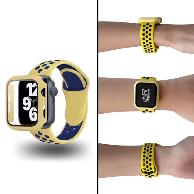 Correa para Apple Watch compatible con 42mm / 44mm + Case protector de pantalla con Cristal Templado. Estilo Sport, ideal para hacer ejercicio. Mamá Pulpo Sport con case