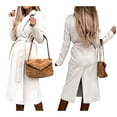 thumbnail image 3 of Women'S Notched Lapel Long Sleeves Slim Mid-Long Wool Blend Outerwear Casual Fall Winter Coats with Belt White XXL, 3 of 8