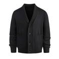 thumbnail image 2 of Men's Casual Cotton Blend Cardigan Long Sleeve Shawl Collar Sweater Button Down Knitted Warm Tops with Pockets (L, Black), 2 of 4