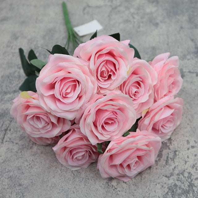Xiao Hua Un ramo de 10 rosas color crema con capullos de 43 cm de largo. Color rosa oscuro.