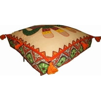 Tugana Craft Handmade Applique work Boho Pouf Ottoman Case Floor seat Cover 17"x17" with Tassels