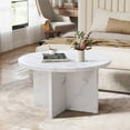thumbnail image 4 of YOCWO 31.5" Round Coffee Table for Living Room with Wave Base, Mordern MDF Coffee Table for Apartment Small Space with Marble Veneer Finish, White, 4 of 8