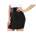 thumbnail image 3 of Sakkas Petite Shirred Stretch Pencil Short Skirt with Wide Belt - Black - Small, 3 of 4