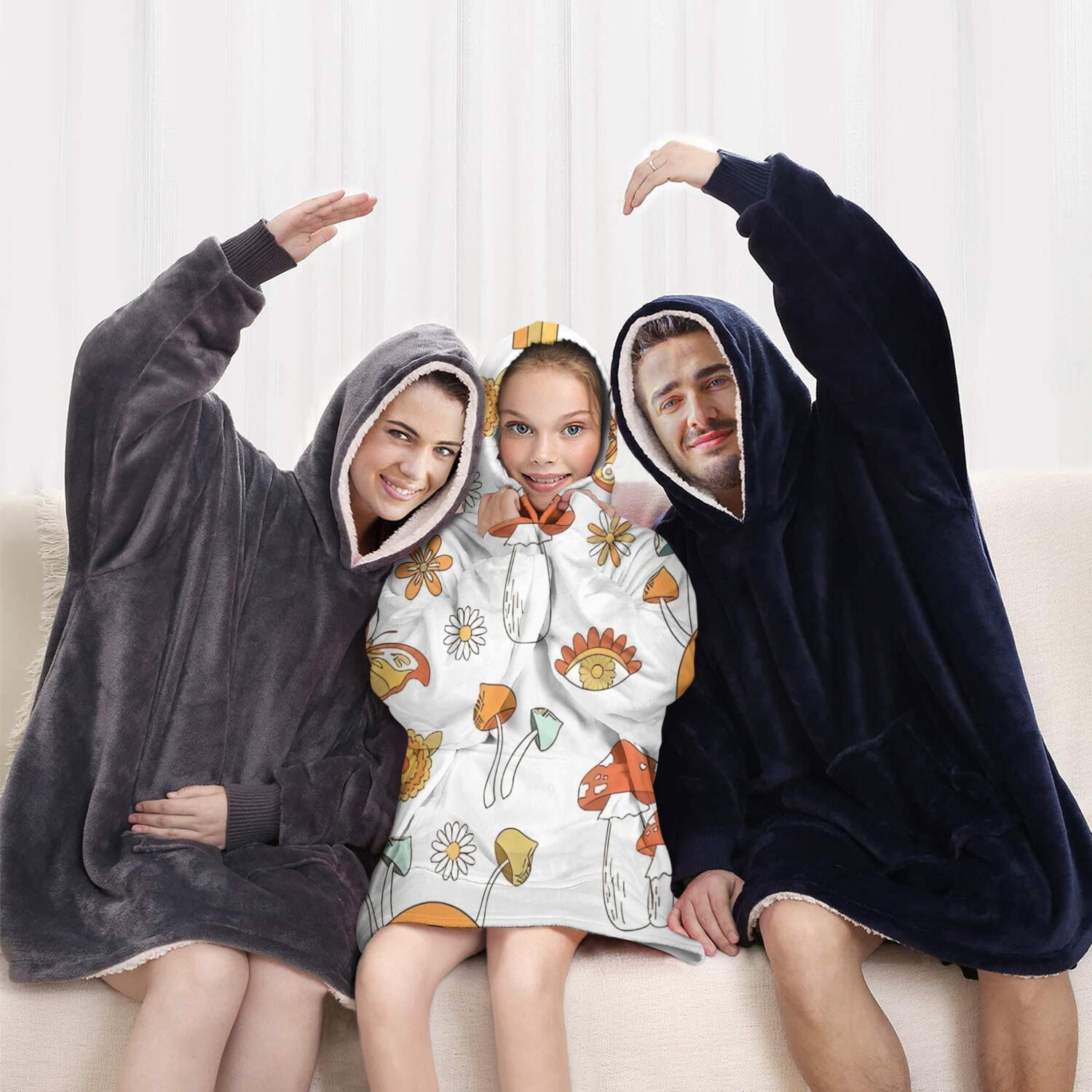 Red Mushroom Rainbow White Pattern Blanket Hoodies for Kids 6-13YR Oversize Wearable Blanket Hoodies for Boys Girls Teens