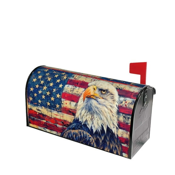PHELIKA Retro American Flag Bald Eagle 03 Magnetic Mailbox Covers Post Letter Box Cover Standard Size 21"H x 18"W