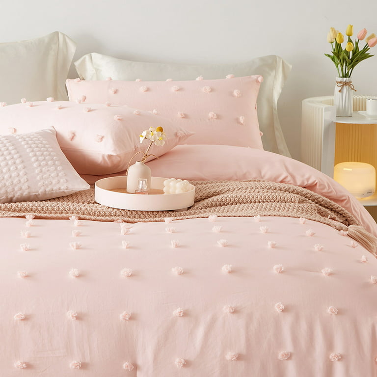 Tufted Twin Comforter Set (68x90 inches), 2 Pieces- Soft Cotton Jacquard  Lightweight Comforter with 1 Pillowcase, Chenille Dots All Season Down