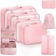 thumbnail image 1 of Bolsas Organizadoras de Viaje 8pcs, Organizadores de Maletas de Viaje, Organizador de Equipaje Impermeable en Varios Tamaños, Kit de Organizador Viaje Multiusos para Ropa Zapatos Cosméticos (Rosa), 1 of 4