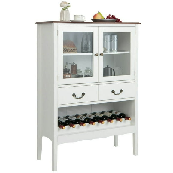 Spaco Sideboard Buffet Cabinet, Sideboard with 2 Tempered Glass Doors, Cabinet for Indoor, White