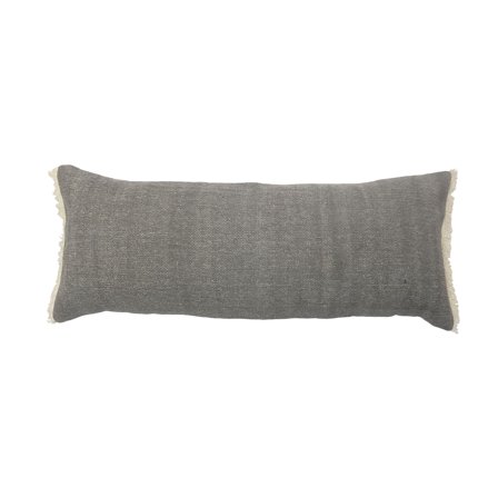 Laddha Home Designs 36" Charcoal Gray Solid Fringed Lumbar Throw Pillow