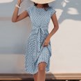 thumbnail image 4 of Puntoco Falda Plisada De Moda Casual Para Mujer Vestido De Cuello Redondo De Manga Corta Con Cintura Estampada Vestido De Cuello Redondo De Manga Corta Azul Claro L,Regalos Para Mujer Joven, 4 of 8