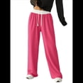 thumbnail image 2 of Pantalones Deportivos Anchos con Cintura de Contraste de Color y Hebilla de Cordón para Mujer. Rosa Roja S, 2 of 9