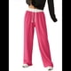 thumbnail image 2 of Pantalones Deportivos Anchos con Cintura de Contraste de Color y Hebilla de Cordón para Mujer. Rosa Roja S, 2 of 9