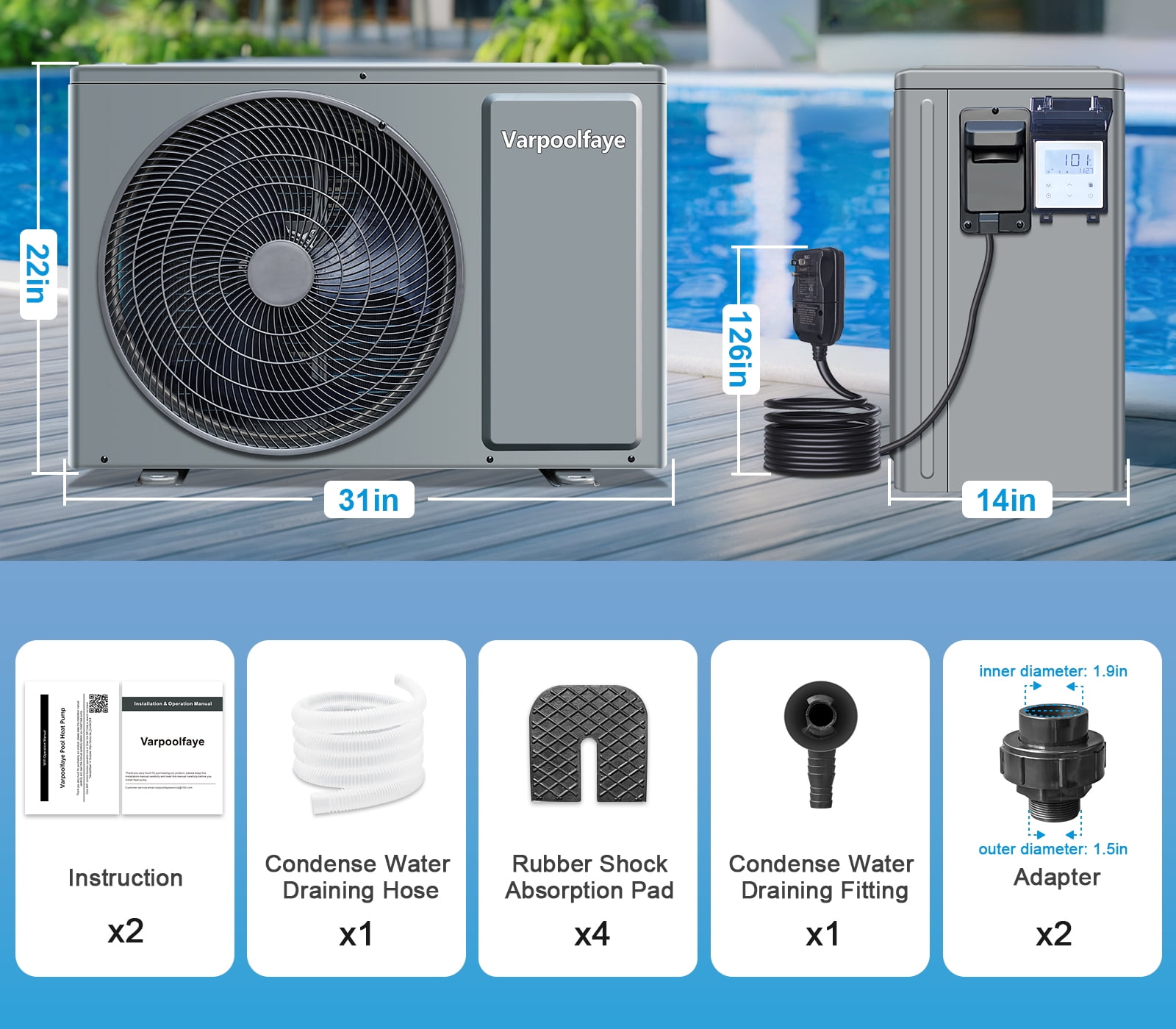 Pool Heater 30000 BTU Above Ground Electric Heat Pump 120v